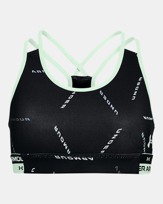Girls' HeatGear® Armour Printed Sports Bra, Black, pdpMainDesktop image number 0